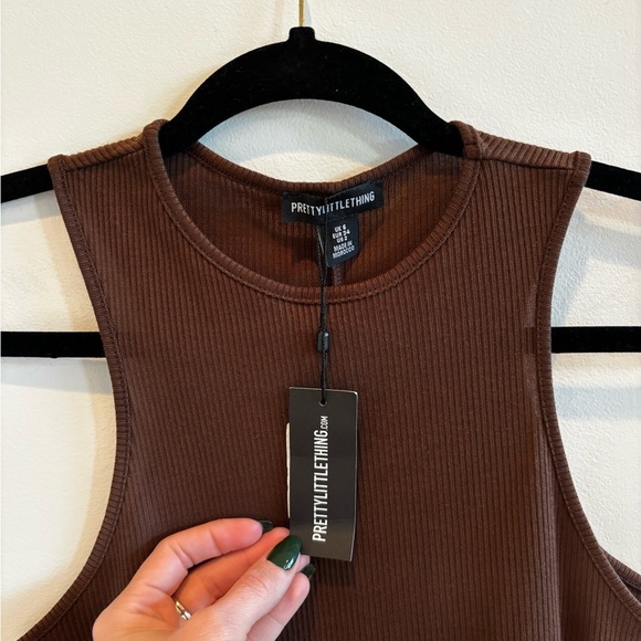PrettyLittleThing Chocolate Brown Ribbed Racer Back Midi Dress NWT Size US 2 - Picture 4 of 11